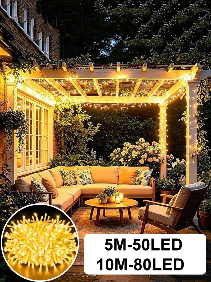 1pc 5M 50LED / 10M 80LED Battery Powered LED Fairy String Lights,Home Bedroom Decor,Battery Powered, Wedding Birthday Party Decor Lights, Outdoor Garden Yard Porh Decor Light String,Girls Room Wall Decor Fairy Lights,Festival Decor Lights