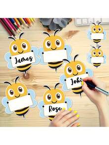 50pcs Cute Bee Paper Labels With Durable Adhesive Backing, Suitable For Classroom Bulletin Boards, Storage Lockers And Desk Name Stickers Decoration - View 1