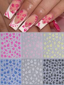 1pc 3D Hawaiian Floral Nail Stickers - Hibiscus Flower Decals DIY Tropical Summer Spring Style Pink, Rose Red, Yellow, Blue, Black, White Floral Nail Art Stickers Self-Adhesive Nail Decoration - Multicolor - View 2