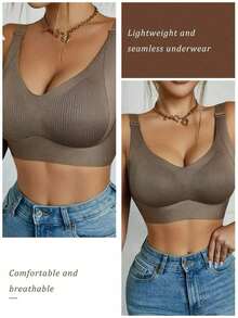 5-PCS Plus-Size Full-Cup Shaping Bra For Women, Making Large Breasts Appear Smaller, Preventing Sagging, Seamless, And Supporting Side Breast Tissue. - Multicolor - View 5