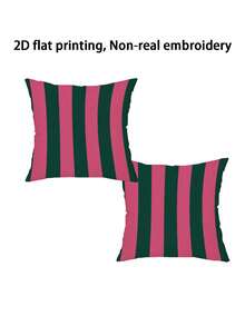 2pcs Pink & Green Striped Throw Pillow Set, Super Soft Decorative Cushion Covers For Patio, Terrace And Sofa (Pillow Inserts Not Included) - Multicolor - View 4