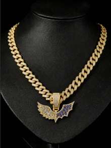 Collar de cadena cubana con colgante de águila estilo hip-hop europeo y americano, totalmente con strass, accesorio de collar personalizado con strass para hombres de calle y rap - Collar con colgante de águila - Ver 3
