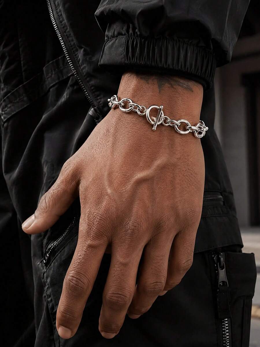 1pc Fashion Hip-Hop Style O-Shaped OT Buckle Thick Bracelet, Minimalist Versatile Men's Hand Accessory, Durable Non-Fading Jewelry For Daily Wear, Street Style, Gift For Boyfriend - Bracelet - View 1