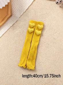 1 Pair Girls Sweet Cute 3D Heart Bright Color Spring Autumn All Season Knit Leg Warmers, Performance Colorful Girls Slouch Leg Warmers - Yellow - View 2