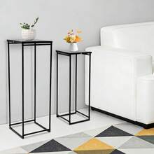 2Pcs Black Metal Plant Stand Set, Waterproof Rustproof Square Display Riser Shelves For Home Wedding Store Decor - Black - View 2