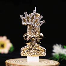 Gold Glitter Number Candle With Rhinestone Crown And Bow, Shiny Cake Decoration Topper, Suitable For Birthday, 16/18/21st Adult Party, Anniversary, Bachelorette Party, Christmas, New Year, Graduation And Holiday Party, Elegant Number Candle, Practical And Cute Party Decoration - View 16