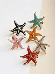Fashion Mermaid Style Starfish French Vintage Ocean Aesthetic Sculptural Jewelry, Vibrant Colorful Vacation Style Open Ring, Premium Vacation Accessory - Starfish - View 3