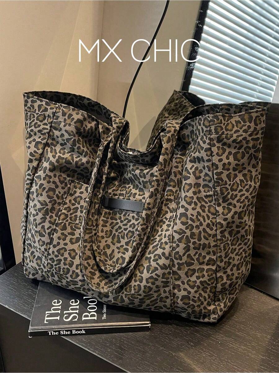 Fashionable Leopard Print Large Capacity Tote Bag, Suitable For Daily Use And Travel - Coffee Brown - View 1