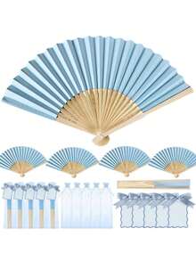 24件/6組粉色絲綢木製摺扇，附禮品袋感謝卡套組，新娘竹製手持摺扇，婚禮紀念品送禮 - 彩色 - 查看 9