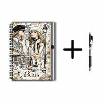 1 Set French Romantic Style 2D Cover Spiral Coil Notebook Set, Includes Exquisite Pen. 100 Pages Writing Space, High-Quality Paper. Cover Features Paris Scene And Fashionable Woman, Showcasing Elegant Style. Suitable For Back To School, Work, Study, Also A Thoughtful Gift For Graduation, Birthday, Can Be Used As Diary, Daily Planner, Memo, Recording Every Beautiful Moment. - E - View 4