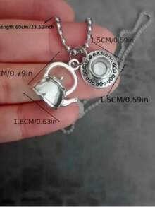 1pc Vintage Alloy Jewelry Accessory, Teapot & Coffee Cup Pendant Necklace Charm For Kids - one-size - View 5