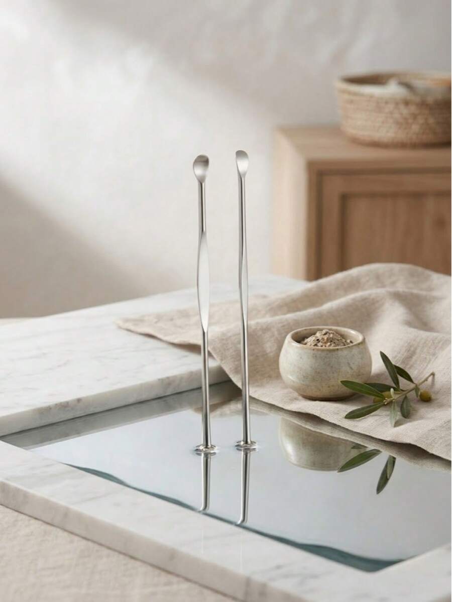 20 piezas Herramientas de acero inoxidable para la extracción de cera de los oídos, cuchara para la limpieza de oídos, kit de limpieza de oídos multifuncional antideslizante y portátil para el cuidado personal de la familia