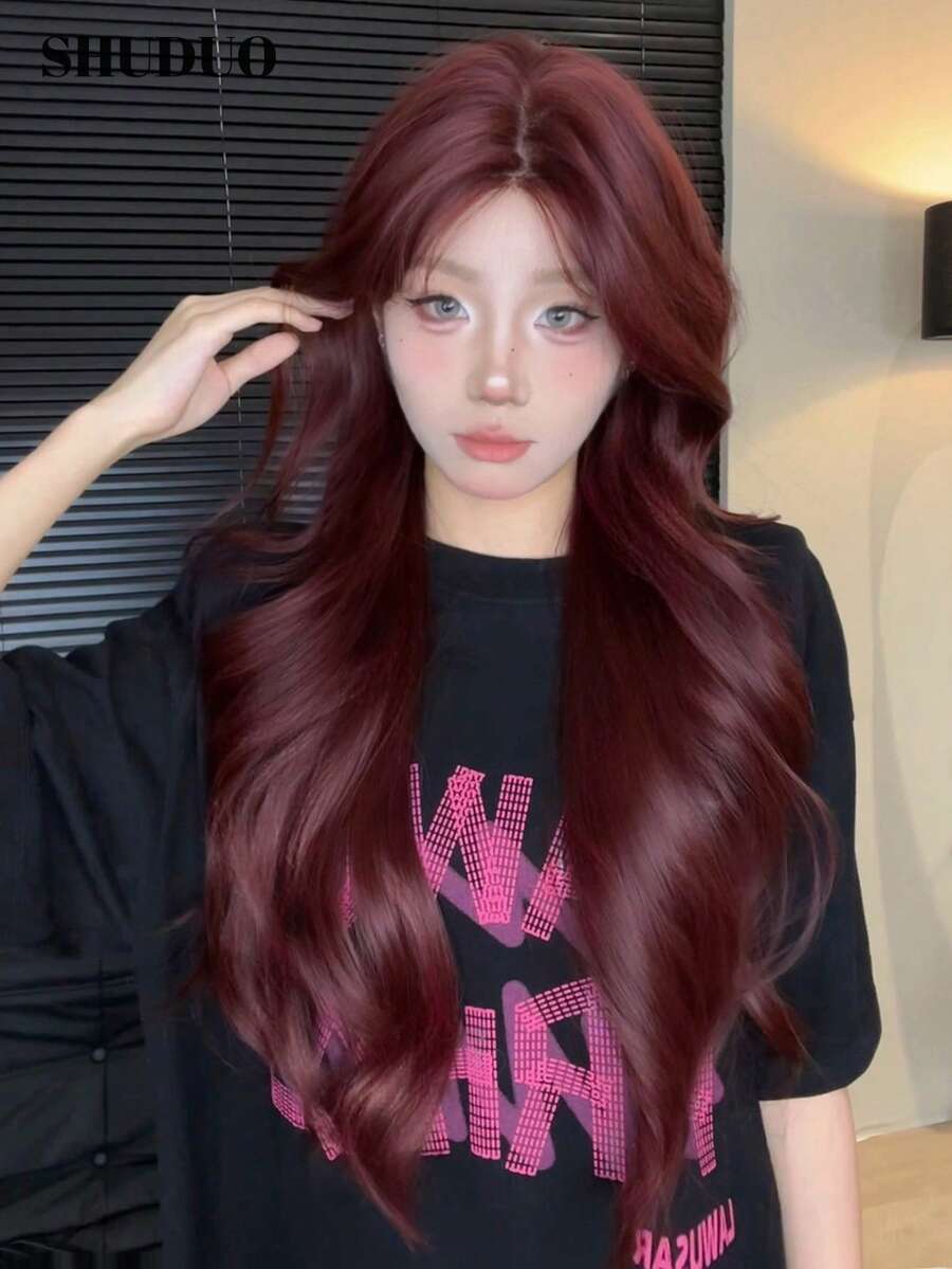 alicegarden 28 Inch Lace Front Wig, Natural Wavy Style, Stunning Burgundy Color, Middle Part Design, Suitable For Women's Daily, Party, Cosplay Use, Natural And Durable, Women's Wig Gift, Halloween - Burgundy - View 1