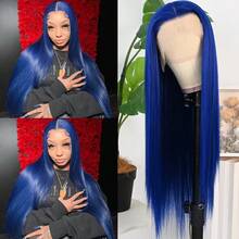 13x4 Free Part Mint Green Long Straight Lace Front Wigs Glueless Long Silky Straight Wigs Pre Plucked HD Lace 180% Density Light Green Wig Soft Free Part Wear And Go Lace Front Wigs For Fashion Women Party & Daily Wear 26 Inch - Dark Blue - 查看 2
