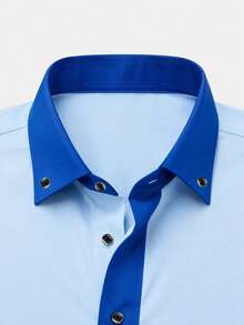 Men's Contrast Pocket Single-Breasted Long Sleeve Formal Shirt - Baby Blue - View 3
