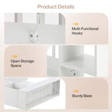 LITTLE TREE 71 Inch Freestanding Wood Room Divider, Modern Wall Partition With Open Shelves & Coat Hooks, Decorative Storage Bookcase For Home Office Entryway - White - View 6
