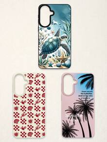 3pcs Summer Beach-Themed Phone Case Set: Ocean Turtle & Starfish, Palm Tree Graphic, Red Plaid Seashell & Lobster Print, Shockproof Full Coverage Phone Covers Compatible With IPhone 11/17/17 Pro/17 Pro Max, Galaxy S25 Ultra. Suitable For Mother's Day, Valentine's Day, Birthday, Easter, Spring/Summer Seasons, Back To School Gifts, Daily Use. - Multicolor - View 63
