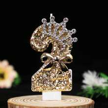 Gold Glitter Number Candle With Rhinestone Crown And Bow, Shiny Cake Decoration Topper, Suitable For Birthday, 16/18/21st Adult Party, Anniversary, Bachelorette Party, Christmas, New Year, Graduation And Holiday Party, Elegant Number Candle, Practical And Cute Party Decoration - View 8