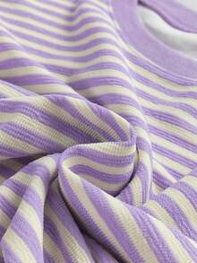 CILKOO Sudadera holgada de manga larga con caída de hombros y rayas, informal para primavera - Púrpura malva - Ver 9