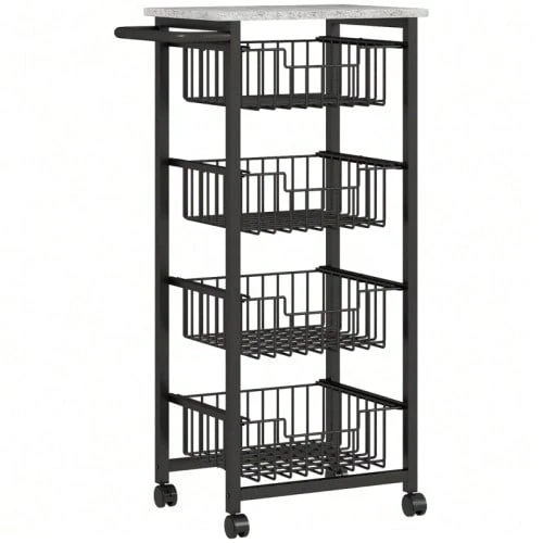 4-Tier Kitchen Trolley On Wheels, Rolling Serving Trolley, Kitchen Trolley With 4 Steel Baskets, Serving Cart - Light Gray - 查看 1