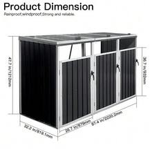 Shelter For 3 Bins, Compatible With Bins Of 240 L And Less, Protective Metal Roof For Outdoor Use. - 灰色 - 查看 3