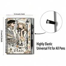 1 Set French Romantic Style 2D Cover Spiral Coil Notebook Set, Includes Exquisite Pen. 100 Pages Writing Space, High-Quality Paper. Cover Features Paris Scene And Fashionable Woman, Showcasing Elegant Style. Suitable For Back To School, Work, Study, Also A Thoughtful Gift For Graduation, Birthday, Can Be Used As Diary, Daily Planner, Memo, Recording Every Beautiful Moment. - E - View 3