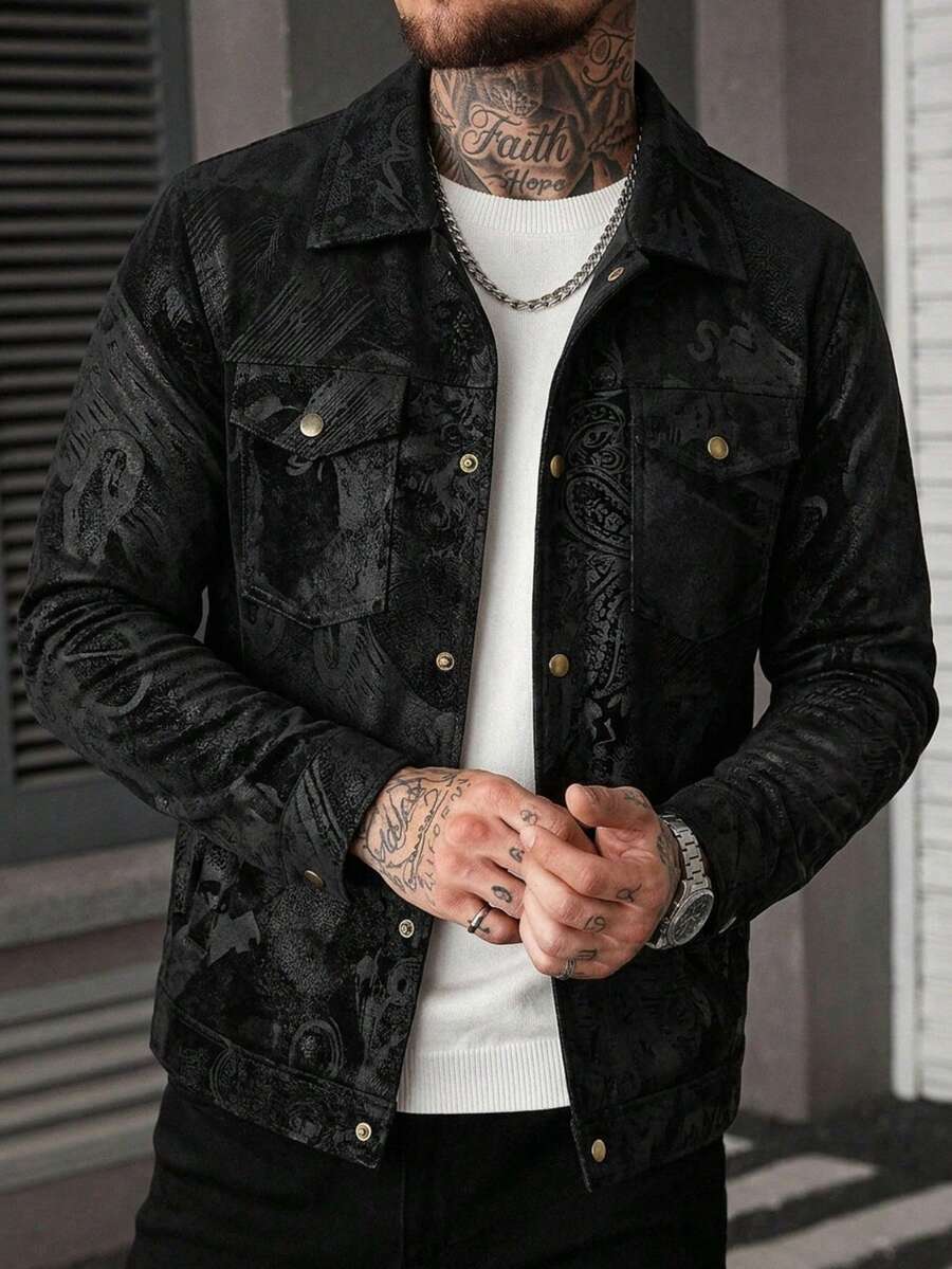 Herren Frühling/Herbst Alltag Pendeln Mode Lässig Neue Umlegekragen Jacke - Schwarz - Übersicht 1