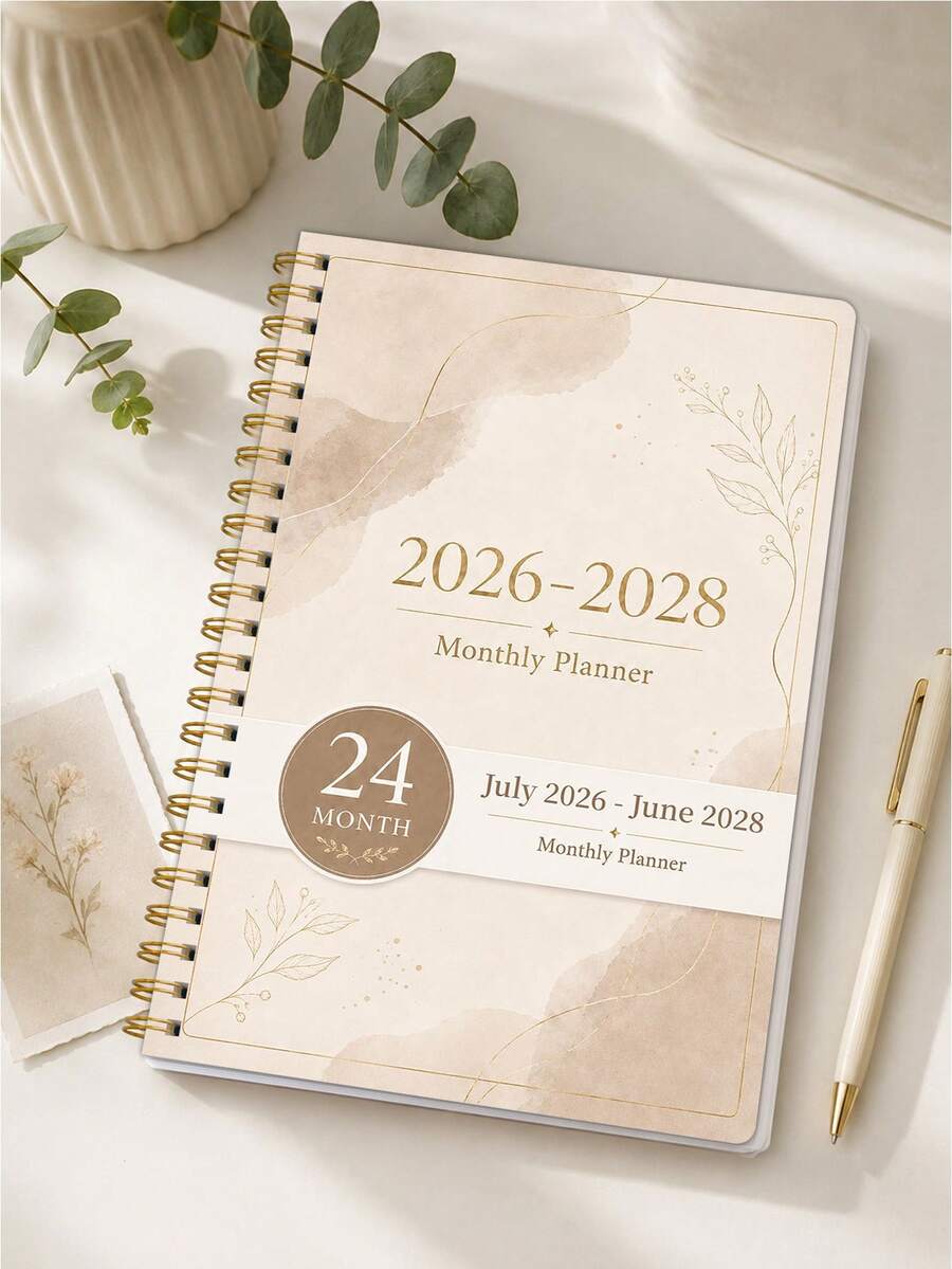 1本 2026年7月-2028年6月 A5 (5.7" X 8") 週計畫與月計畫本，時間可視化，每日行程記錄，月度學年筆記本，提升工作效率，返校與辦公用品，教師禮物，男士、學生筆記本