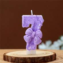 1 pièce Bougie chiffre, Bougie d'anniversaire avec nœud papillon, Décoration de fête à paillettes violettes, Convient pour les fêtes d'anniversaire, les fêtes de vacances, les fêtes à thème et diverses autres occasions - violet pur - Voir 9