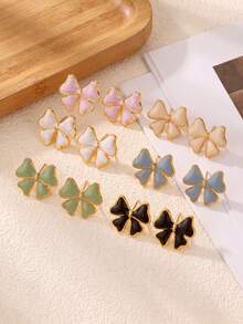 1 Pair Delicate Enamel Bow Earrings, Sweet & Cute Pink/White/Black Bow Earrings, Fashion Jewelry For Women, Gift For Her, Women's Accessories, Valentine's Day/Mother's Day Gift - Bow - View 2