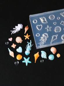 3D Ocean Themed Nail Art Silicone Mold, Marine Life Mold With Jellyfish, Seashell, Starfish, Conch, Heart & Bubble Shapes, Nail Mold Templates For DIY Resin Nail Decorations, Summer Beach Manicure Tool - Clear - View 4