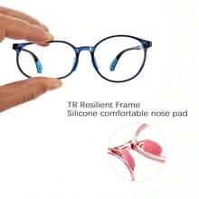 [1 pieza] Gafas decorativas de cristal ovalado sin receta para niños, estilo preppy, material TR, montura de gafas profesional, ultraligera, bloque de color, para niños y niñas, de 7 a 13 años, uso casual diario - Estilo ovalado AA - Ver 6