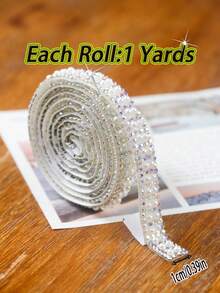 1 Roll Pearl AB Rhinestone Stickers, Self-Adhesive Pearl Rhinestone Ribbon, Pearl Packaging Roll, Crystal Pearl Strip, 3mm Ivory White Pearl Inlaid Tape, Diamond Bead Rhinestone Glitter Tape Stickers, DIY Wedding, Birthday Party Crafts, Car, Photo Frame, Apparel, Glass Cup, Gift Box Ribbon Decoration - 1-yard Pearl AB - View 8