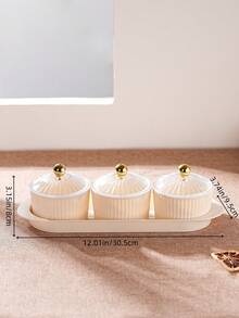 1 Set Transparent/Beige Round Dish Set, Snack Dried Fruit Candy Storage Dish, Luxury Holiday Food Storage Dish Set - Milky White With Transparent Lid - View 8