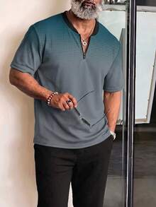 Men's Plus Size T-Shirt Summer Gradient Print Machine Washable Casual Plus Size Top Men's Short Sleeve Polo Shirt - Multicolor - View 5
