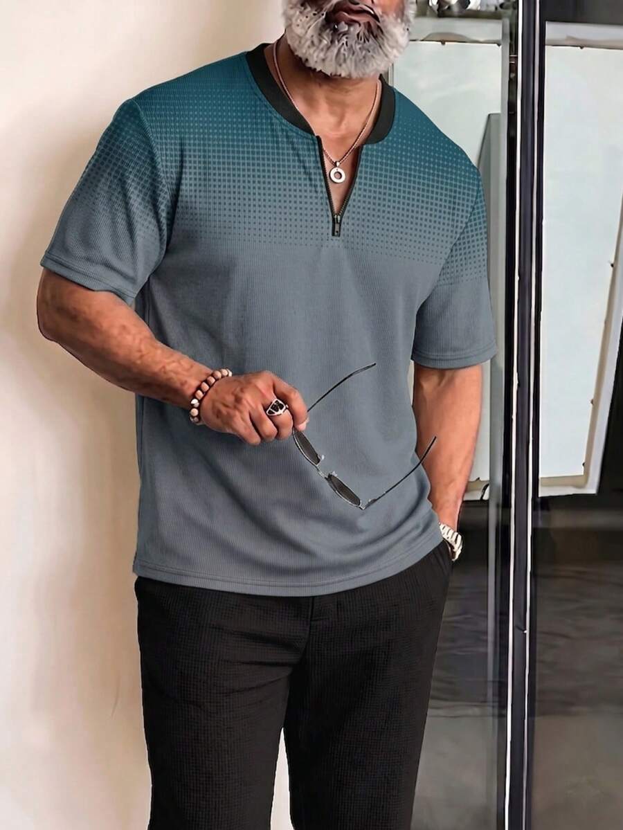 Men's Plus Size T-Shirt Summer Gradient Print Machine Washable Casual Plus Size Top Men's Short Sleeve Polo Shirt - Multicolor - View 1