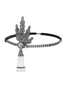 1 pieza D EXCEED Diadema de Flecos con Strass y Perlas Estilo Flapper del Gran Gatsby, Tocado de Disfraz Art Decó de los Años 20 para Fiesta, Boda y Cosplay - multicolor - Ver 12