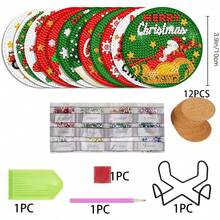 Merry Christmas DIY Diamond Painting Coaster Set, Beginner, Adult Painting Crafts And Sewing Supplies, Suitable For Home Decor And Party Small Gifts Toys, Christmas Gifts - Rhinestone Coaster / QY135 - View 11