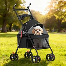 TONSSIDA Foldable Pet Stroller With Breathable Mesh, 4-Wheel Dog Stroller With Canopy, Travel Pet Carriage For Small Dogs & Cats(Black) - Light Grey - View 7