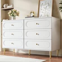 Sideboard, Chest Of Drawers With 6 Drawers, Oval Compartments, Metal Legs, Modern Storage Furniture For The Living Room. - 白色 - 查看 3