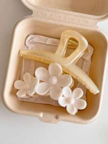 2pcs/Set Women's Pearlescent Yellow Straight Hair Claw And Tie Dye White Flower Hair Clip, Fashionable Back Of Head Hair Claw Hair Accessory, Versatile, Elegant And Minimalist, Suitable For Daily, Casual, Party, Beach, Vacation, Hairstyle Design, Face/Hair Washing, Makeup, Clothing Accessory, Spring Hair Claw, Summer Hair Claw, Autumn Hair Accessory, Winter Hair Claw - Multicolor - View 7