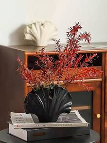 黑色陶瓷花瓶，現代波希米亞海濱風裝飾，珊瑚圖案裝飾花瓶，適用於乾燥蘆葦與鮮花，客廳咖啡桌擺飾，家居裝飾 - A - 查看 2