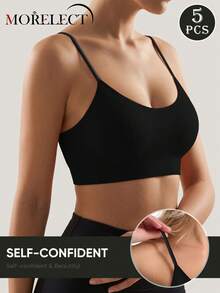 Morelect 5pcs/Set Women's Wireless Bra With Removable Pads, Daily Bra, Striped Design - Multicolor - View 3