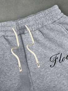 Big Boys Gray Floral Pink Cherry Blossom Letter Print Sweatpants, Autumn Street Style Hiking Joggers, Loose Wide Leg Long Pants - Light Grey - View 5