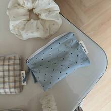 [Suxi Pouch] Fresh Summer Ocean Blue Polka Dot Plaid Mini Fabric Coin Purse/Card Holder/Wristlet/Toiletry Bag - Multicolor - View 11