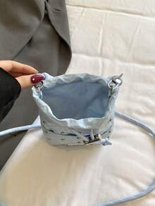 Summer Cute Dreamy Black Drawstring Phone Bag Crossbody Bag Coin Purse Sports Casual College Student Middle School Student Girl Travel Essential Outing Carry-On Bag - Baby Blue - View 2