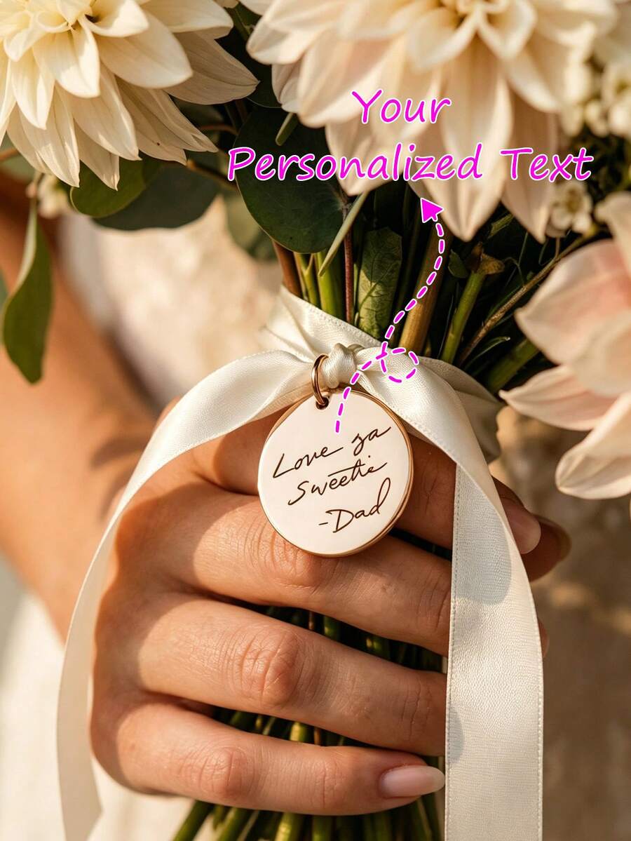 Wedding Bouquet Pendant, Bride Memorial Gift, Customized Handwritten Signature Disc Personalized Plan Pendant, Signature Pendant Gift - Multicolor - View 1