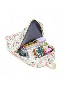 Fashionable Versatile Women's Handbag With Small Floral Print, Double Backpack Combination, School Backpack For Students - Bronze - View 6