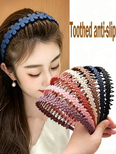 7pcs Matte Flower Hair Hoop Set, Non-Slip Teeth Headbands, Casual Hair Accessories For Women & Girls