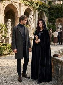1pc 59 Inch Hooded Cloak, Unisex, Wearable Hooded Robe, Neutral Halloween Witch Vampire Wizard Raven Cosplay Costume, Full Length Hooded Cape, Long Cloak Cosplay Outfit - Multicolor - View 6